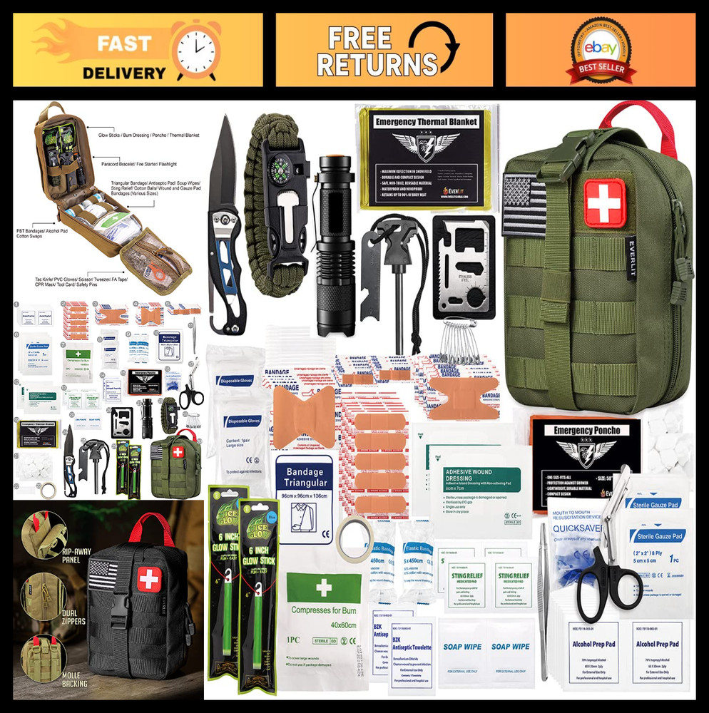 250-Piece Survival First Aid Kit | IFAK EMT Molle Pouch | Emergency Gear for Cam