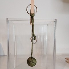 Army Green Nylon 6″ Paracord Monkey Fist Keychain, Metal Key Ring, (B3)