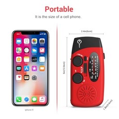 Emergency Hand Crank Radio 7400mWh with 3 LED Flashlight, AM/FM/NOAA Red