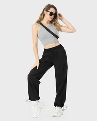 keriffe Baggy Cargo Pants Women Parachute Hiking Wide Leg Medium, Black