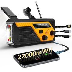 Emergency Radio with 4 Charging Cables, 22000mWh AM FM NOAA Weather Yellow