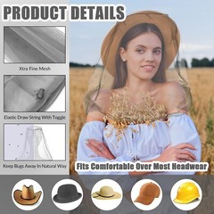HESTYA 4 Pack Mosquito Net Mesh for Head Face Neck Fly Netting Hood from Bugs Gn