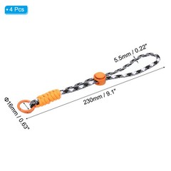 4Pcs Paracord Lanyard Keychain with Spring Ring, Wavy Design,Black,White,Orange