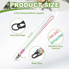 Paracord Lanyard, 550 Heavy Duty Keychain Lanyard (3 Pack, Light Colorful)