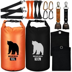 Hlimior 2 Pcs 10L waterproof bear bags with 4 nylon ropes, 4 clips & 2 rock p…
