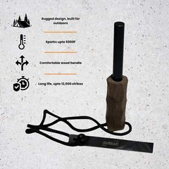 Dubrak Premium Wood Handle Fire Starter Ferro Rod for Camping