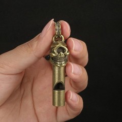 Brass Skull Emergency Whistle Outdoor Survival Safety KeyChain EDC