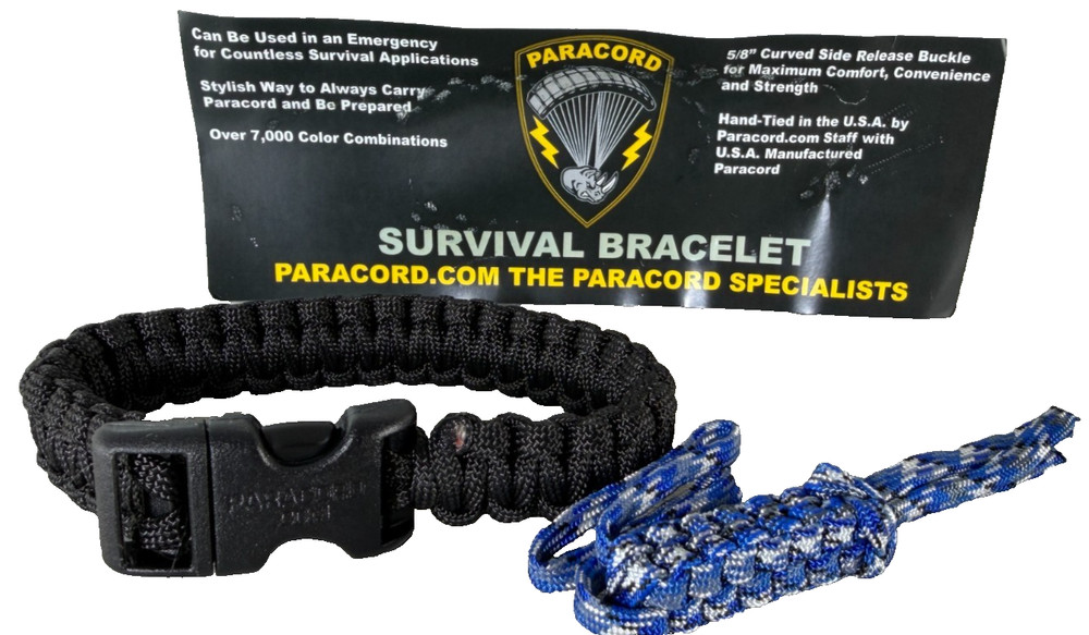 Paracord Survival Bracelet 5/8″ Curved Buckle Black 10″ XLarge #PCSB Made in USA