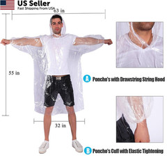 COOY Disposable Rain Ponchos for Adults (10 Pack), One Size, Clear 10 Pack