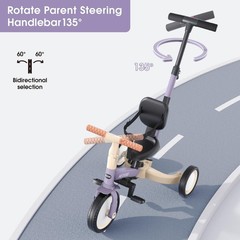 newyoo Toddler Tricycle with Push Handle – 5 in 1 Kids Bike – Purple