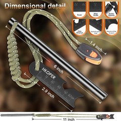 6in Ferro Rod Fire Starter with Striker Whistle Paracord Survival Kit