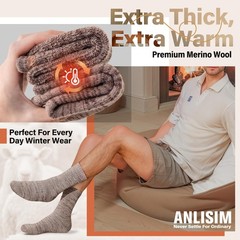 Anlisim Merino Wool Warm Boot Hiking Socks Thermal Large, Coffee Color Series