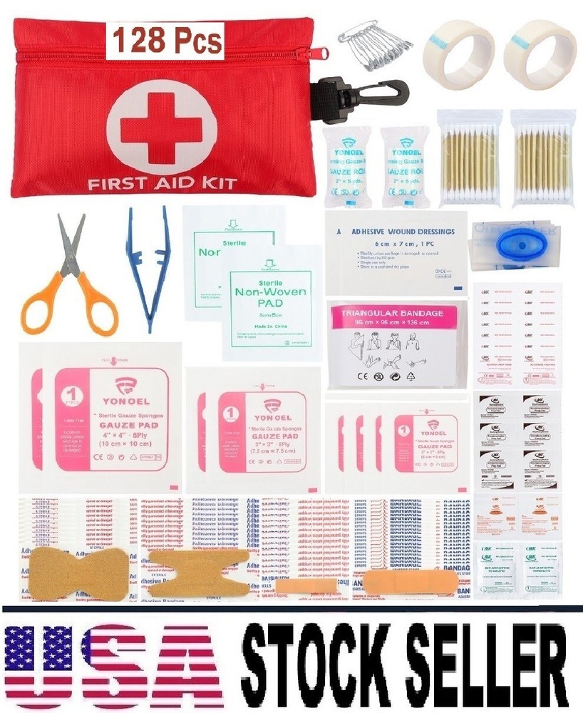 128Pc First Aid Kit Medical Emergency Trauma Military Survival Travel U.S Seller