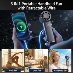 9000mAh Portable Handheld Fan, Rechargeable Travel Fan as Power Bank, Dark Grey