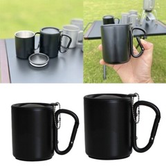 Outdoor Insulated Mug with Carabiner Handle & Lids Portable Compact Camping Cup