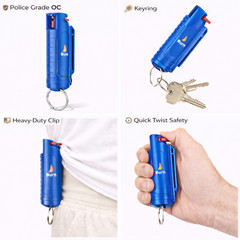 Burn 3 Pack Pepper Spray Keychain 0.5 oz Police Strength OC Blue