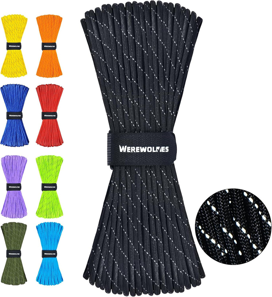 Reflective Paracord Rope 7 Strand Type III Parachute Cord 4mm 100ft / 200ft for