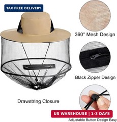 Sucrain 2 Pack Mosquito Head Net Hat Sun Hat Garden Bug Hat with Hidden Net Mesh