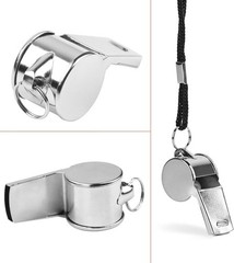 Hipat 24 Pack Stainless Steel Whistles with Lanyards Silver