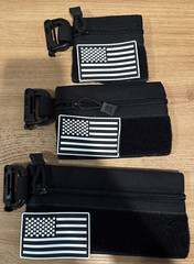 3 Pieces Tactical Tool Zipper Pouches with US Patches & D-Ring Clips NEW