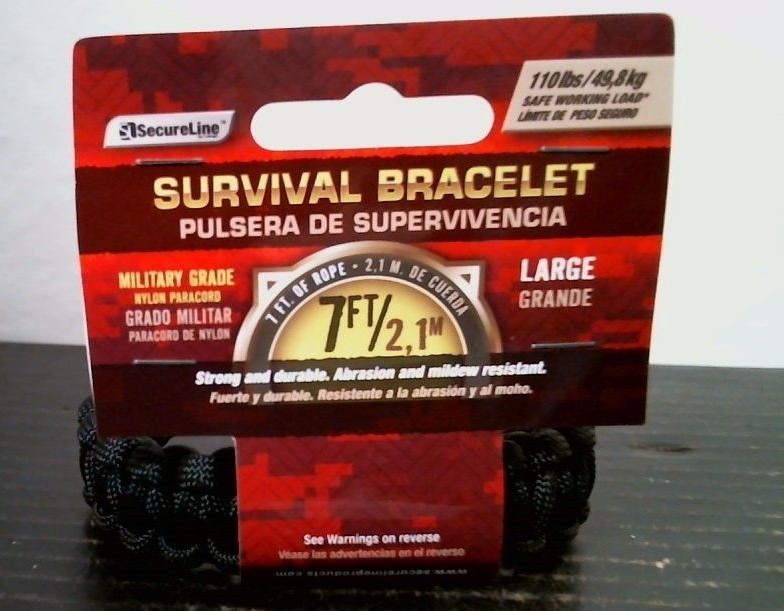 Secure Line NPCB550BKL Survival Bracelet, Large Black, FREE SHIP