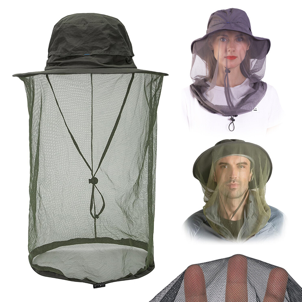 Men Women Mosquito Net Hat Bug Head Netting Bucket Sun Fishing Hiking Safari Cap