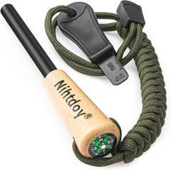 Ferro Rod Fire Starter Kit – Carbon Steel Striker & Compass-Integrated Hardwood