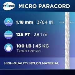 Micro Paracord – White – 1.18mm x 38m – Micro Utility Cord – Thin Braided…