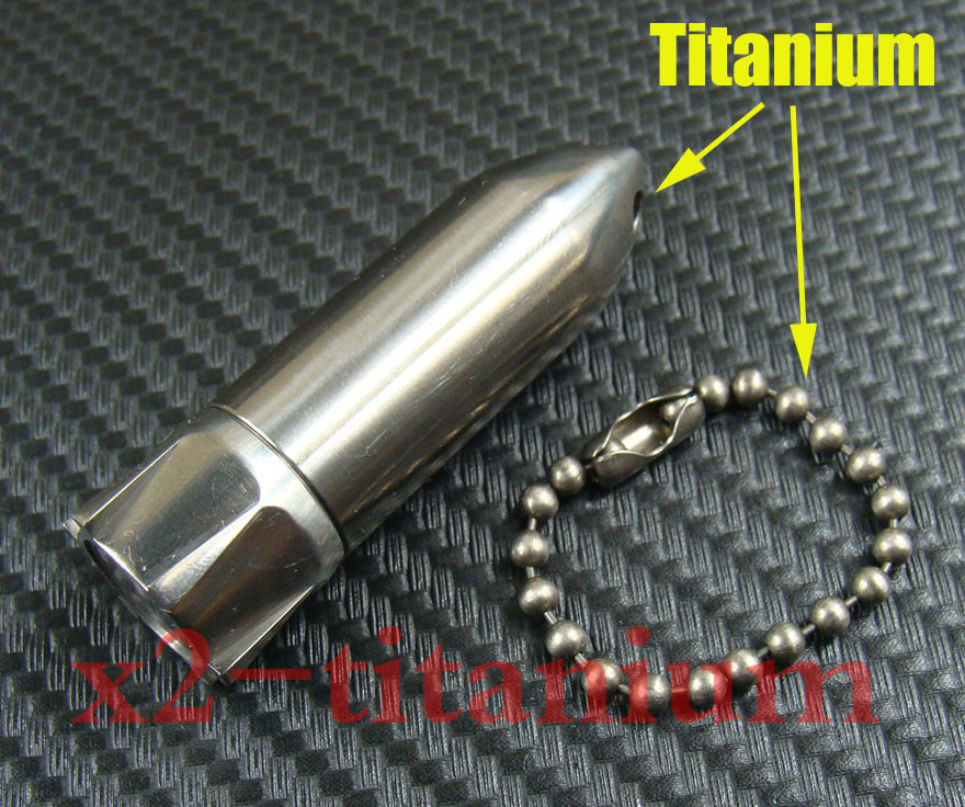 Titanium Ti » Rocket » EDC Key chain Waterproof Capsule pill Bottle + ball chain