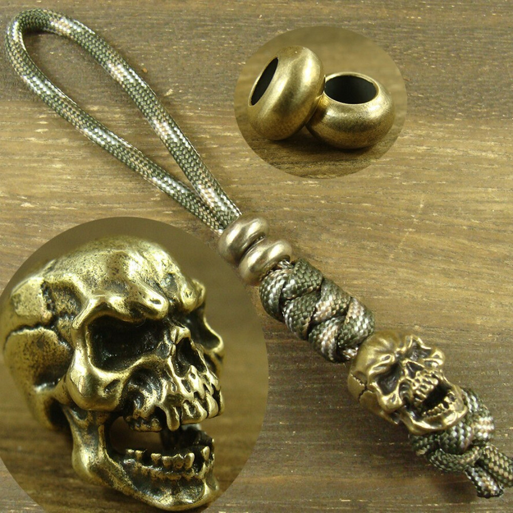 Brass “Skull” knife Lanyard Bead Paracord beads crafted for EDC gear XLH022