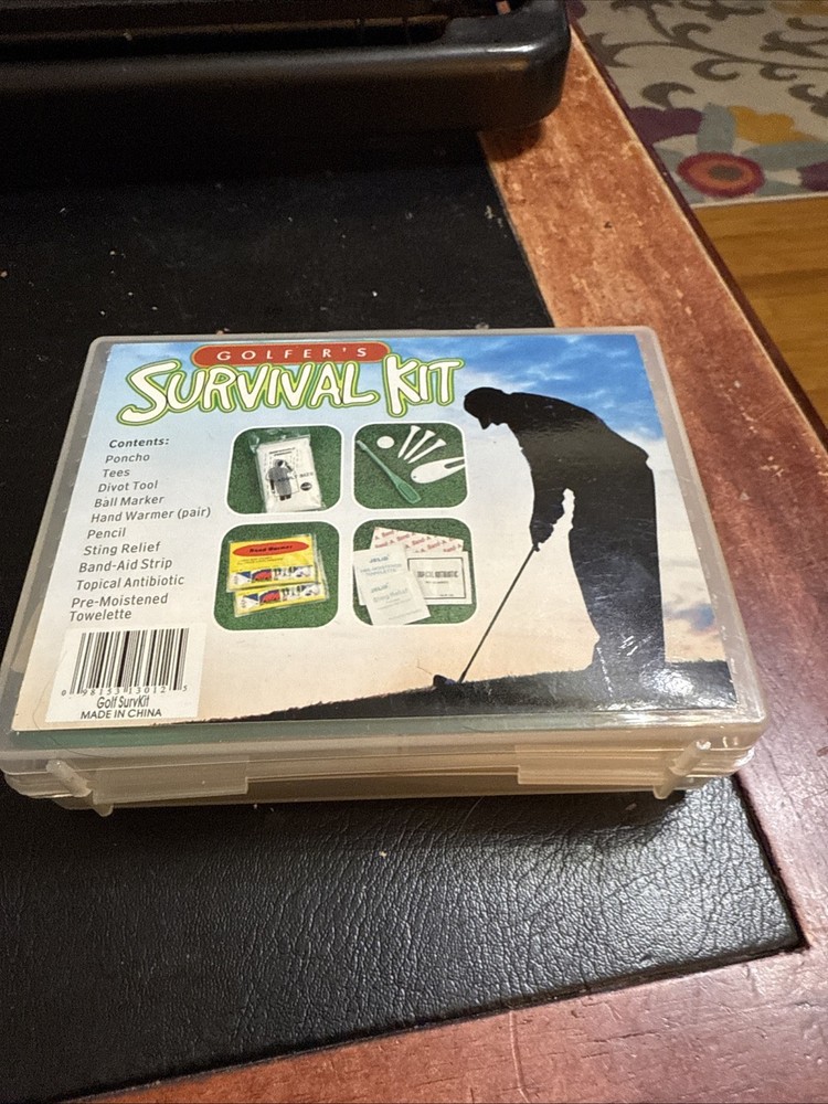 Vintage GOLFERS SURVIVAL KIT For Golf Bag Poncho Hand Warmers Tees