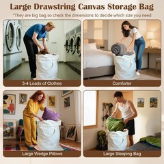 CALACH Canvas Laundry Bag 33″Wx 35″H, Thick XL 33″W x 35″H┃1 Pack, Beige