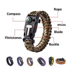 Paracord Survival Bracelet Fire Starter Compass Whistle Tactical Royal Blue