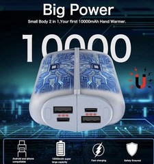 10,000MAH Dual Magnetic Hand Warmer Power Bank OT-83 Silver 104 F – 131 F Winter