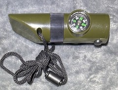 7in1 Camping Survival Whistle Compass Thermometer LED Flashlight Fire Magnifier