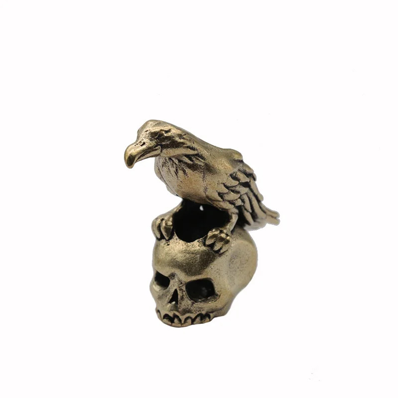 Raven Skull Brass Knife Bead Crow EDC DIY Paracord Woven Bracelet Lanyard Black