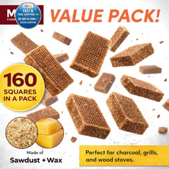 Fire Starter Squares, 160 pcs – Charcoal Starters for Campfires, Brown