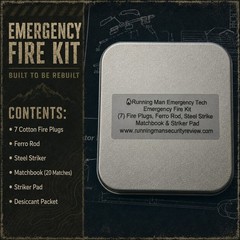 Running Man Emergency Tech Emergency Fire Kit Tin w/ Ferro Rod & Cotton Plugs