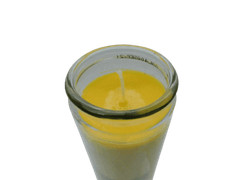 Original 80 Hour Hand Crafted Yellow Candles Set of 3 Beautiful Glass Case 8Inch