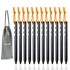 Aluminum Alloy Tent Stakes Pegs, 12-Pack Ground Pegs with Black