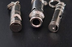 5 Silver Mini Whistles 1.5″ w Key Ring Camping Purse Security Whistle Pet Train