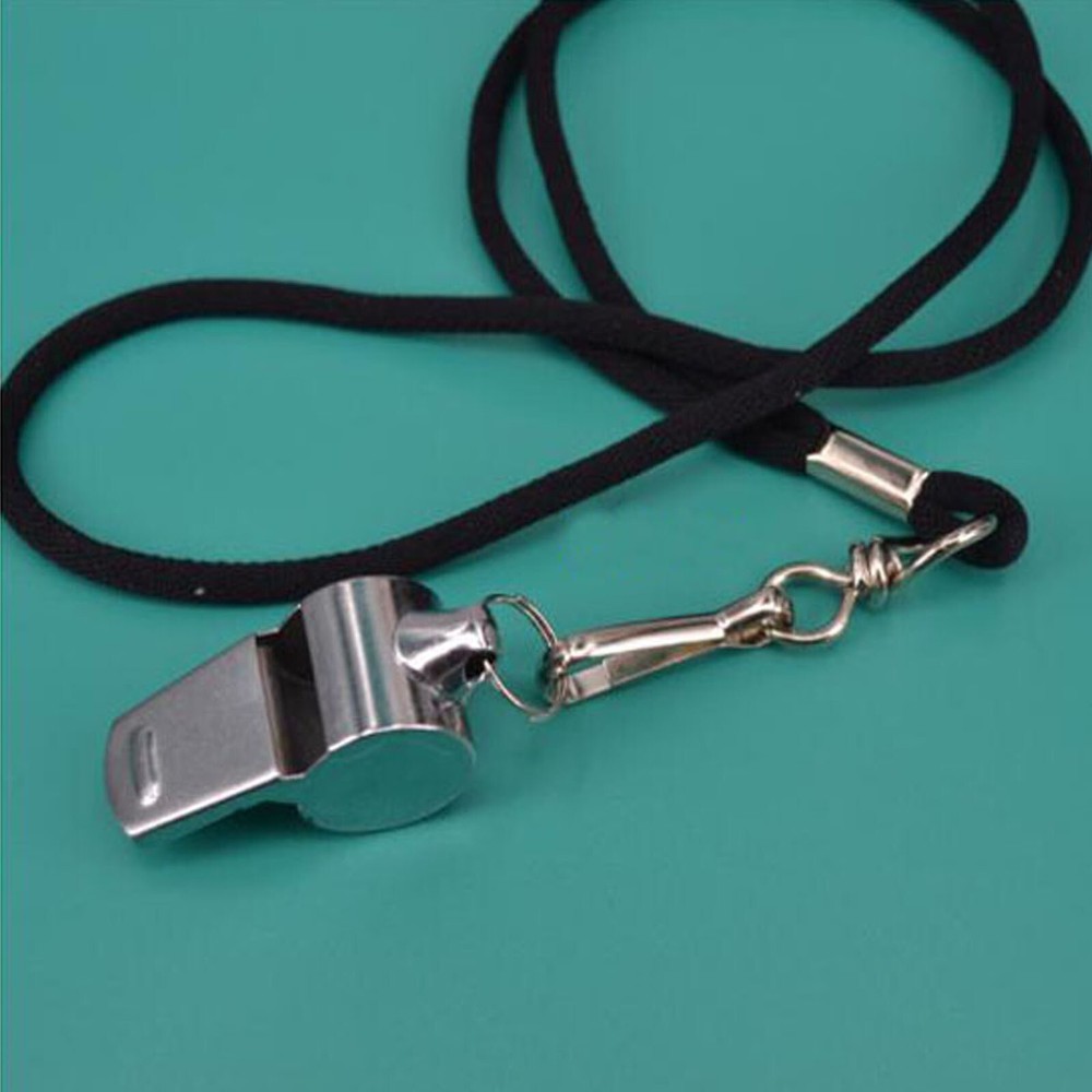 Sports Competitions Metal Referee Whistle Black Lanyard Outdoor Survival Whistle