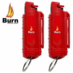 BURN Pepper Spray 1/2oz Self Defense Keychain Safety Lock Molded Red 2 Pack