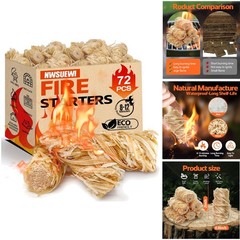 72PCS Waterproof Fire Starters Natural Wood Charcoal BBQ Grill Camping Fire Pit
