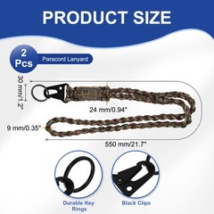 2Pcs Paracord Lanyard, Strong Lanyard with USA Flag, Olive Green Camouflage