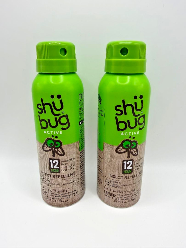 2 x Shubug Active Insect Repellent Spray, No DEET, Lasts 12 Hours, Unscented 3oz