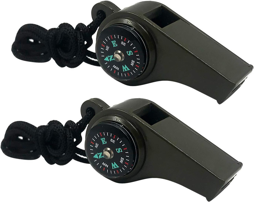 2 Pack Emergency Survival Whistle, 3-in-1 Emergency Whistles with Compass and Th