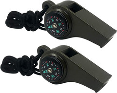 2 Pack Emergency Survival Whistle, 3-in-1 Emergency Whistles with Compass and Th