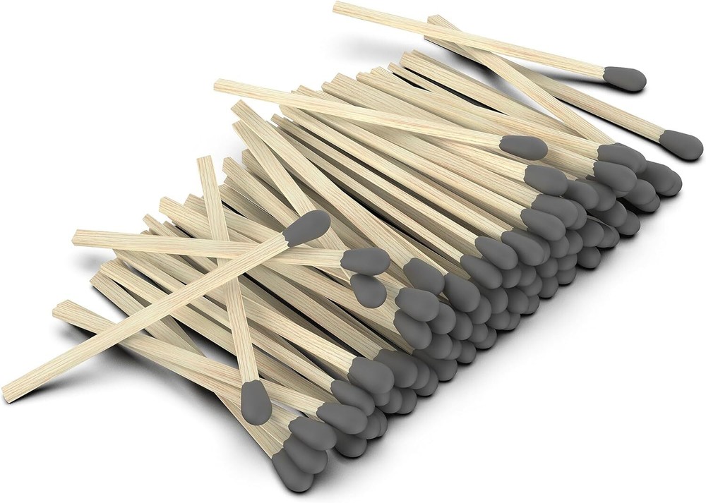 ZIKANI Regular Stick Grey Tip Matches 4 Inch Refill for Cloche Jar 200 pcs