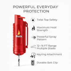 BURN 1/2oz Pepper Spray 2 Red Molded with 2 Quick Release Keychains OC